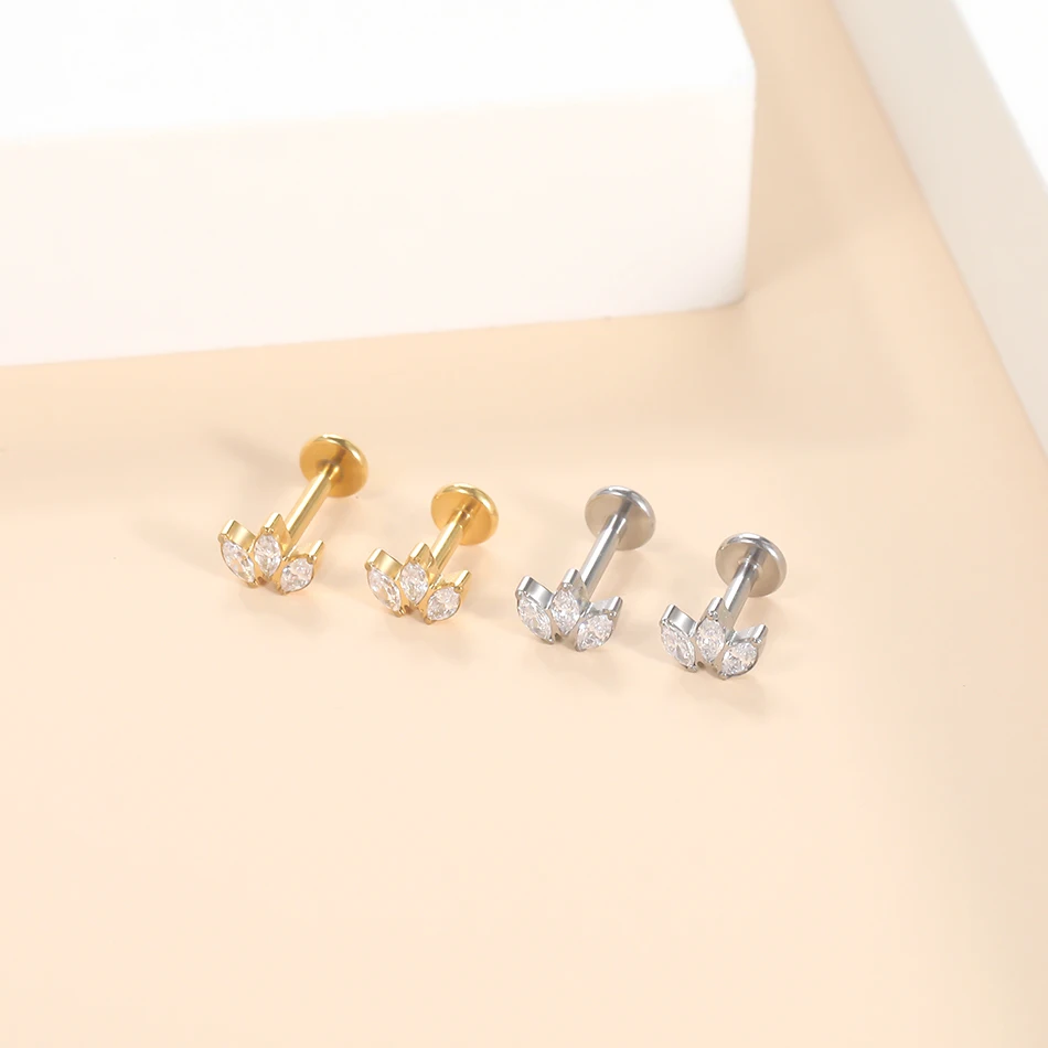 1Pc G23 titanio oreja Tragus cartílago hélice Daith Piercing Stud pendientes para mujeres hilo interno Labret Piercing labio anillo 16G