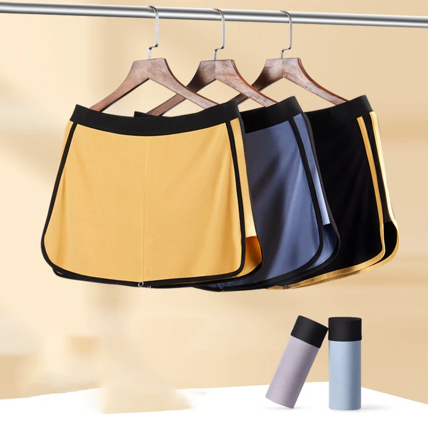 3 In 1 Men Modal Boxer Shorts Seperation Bullet Pouch Soft Panties Button Design Breathable Underpants Comfortable Underwear