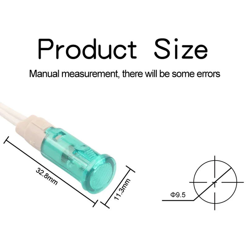 5PCS 10mm Signal Lamp Panel Mounting Neon Indicator Guiding Signal Lamp Red Green Yellow 380 220V 12V/24VDC MDX-11A With Wire