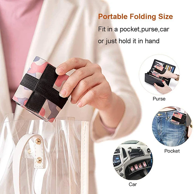 Bolsas de compras plegables con asa, bolsos de viaje portátiles de camuflaje, bolsa de compras de gran capacidad, 1 ud.