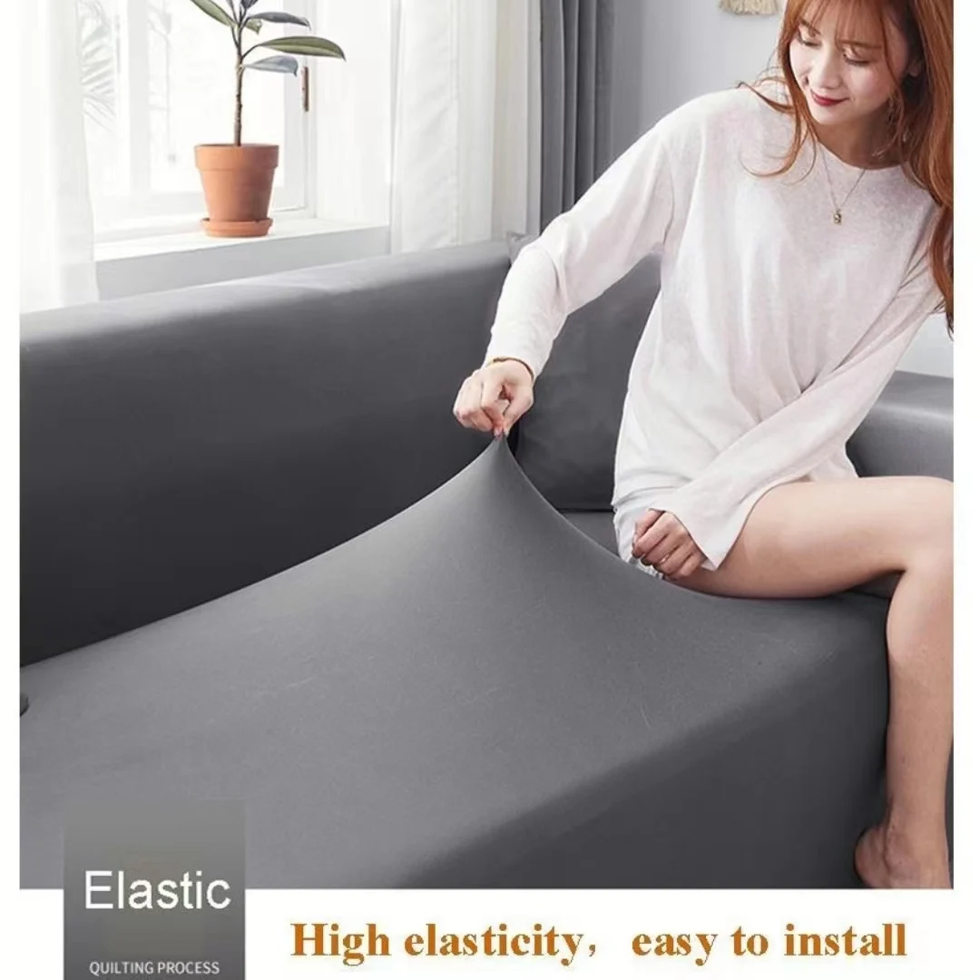 Đồng Màu 1/2/3/4 Sofa Bao Căng Sữa Vải Lụa Ghế Có Cho Phòng Khách Mặt Cắt Ngang góc Settee Slipcovers 1PC