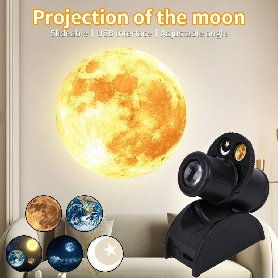 USB Mond Projektion Lampe Planet Projektor Austauschbare LED Nachtlicht Erde Mond Projektion Hintergrund Atmosphäre Wand Lampen