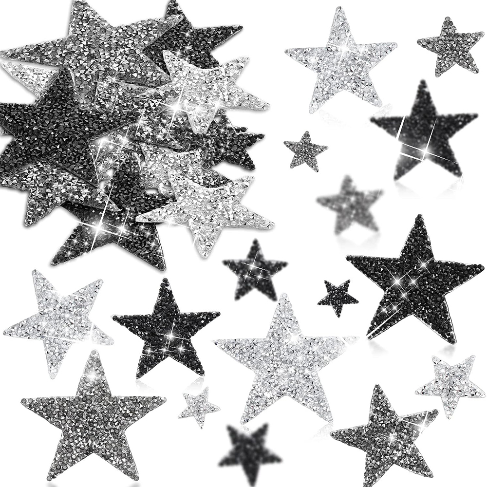 4 pçs ferro em remendos estrela apliques strass estrela remendos glitter estrela remendos apliques para roupas jeans reparação decoração
