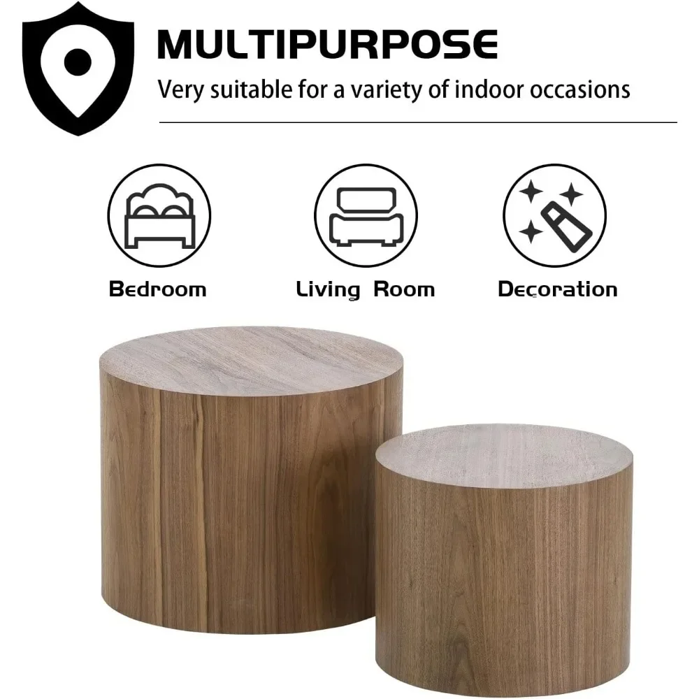 Nesting Couch tisch 2er Set, Walnuss runde Holz Couch tische modernen Kreis Tisch
