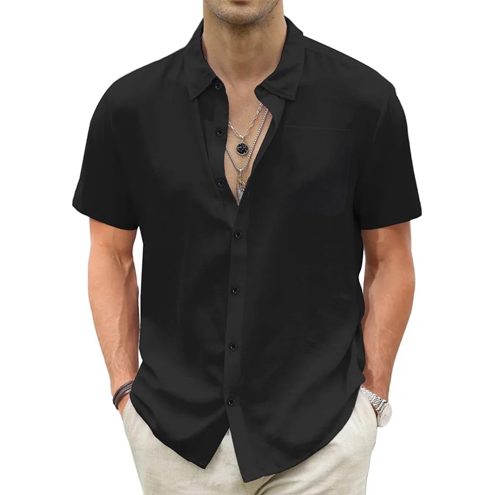 Herren leichte Hawaii Hemden Baumwolle Leinen atmungsaktive Kurzarm hemden Urlaub Strand lässig Sommer Männer Tops mit Tasche