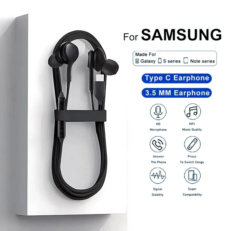 Original tipo c fone de ouvido com fio para samsung galaxy s23 s21 s22 ultra plus 3.5mm fones a54 a34 a53 a53 acessórios