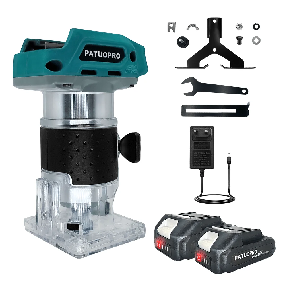 PATUOPRO recortadora eléctrica inalámbrica de 5 velocidades, 6/6, 35/8mm, grabado en madera, ranurado, enrutador de madera de 30000RPM para batería Makita de 18V