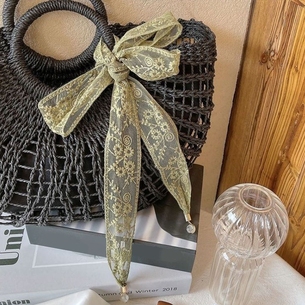 レースリボンヘアスカーフ、編み込みヘッドバンド、ヘアアクセサリー、エスニック刺繍バッグ、ロングネックスカーフ、リボンサンハットレーストリムf、new