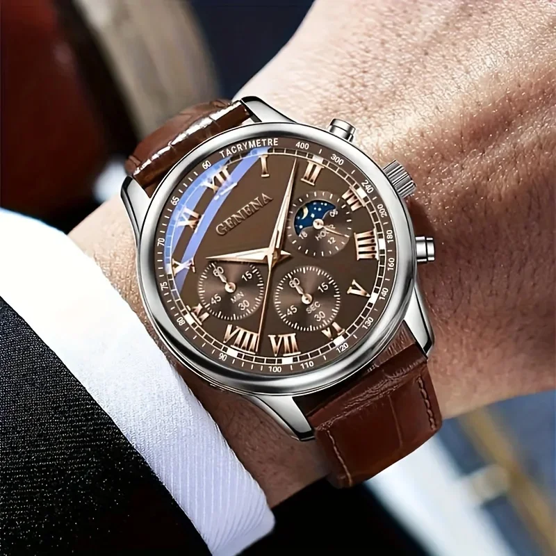 Moda pulseira de couro masculino relógios de negócios mostrador redondo masculino analógico relógio de pulso de quartzo reloj hombre (sem caixa)