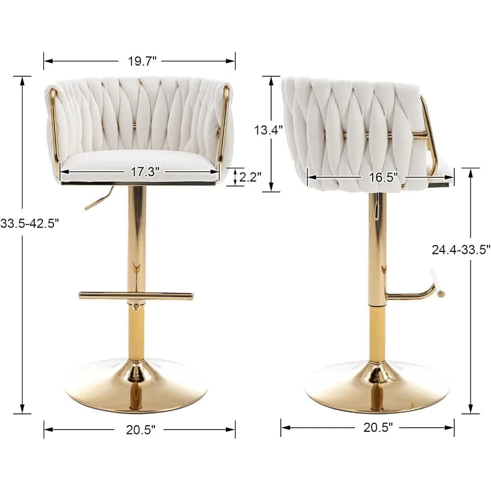 Modern Swivel Bar Stools Set of 2, Velvet Adjustable Height Barstool with Barrel Back Kitchen Island Counter Bar Chair with Gol