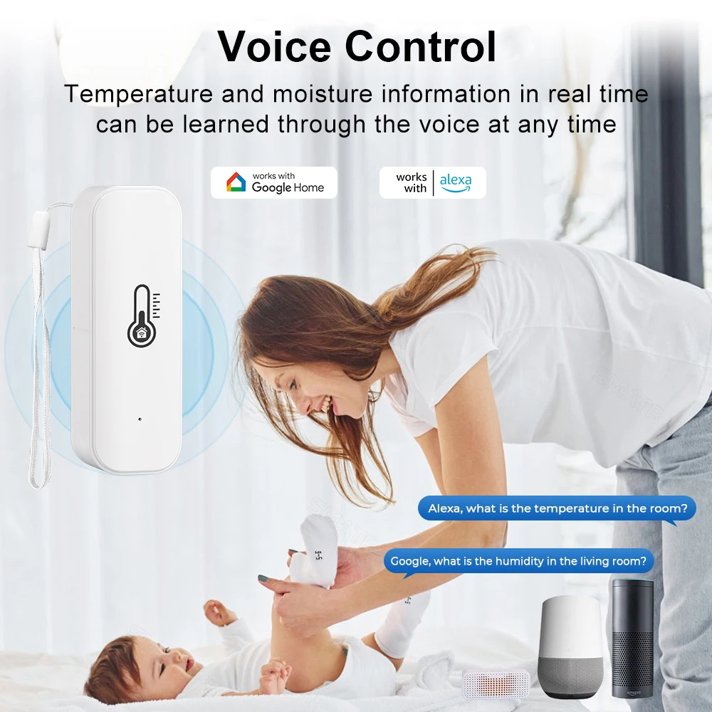 Tuya wifi sensor de temperatura umidade com cor branca para casa inteligente alimentado por bateria app monitoramento alexa google voz
