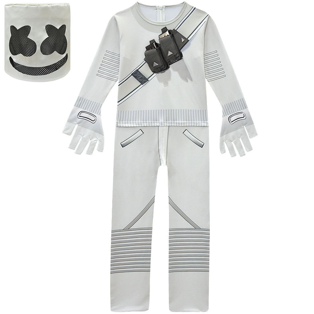 Halloween Marshmello DJ Cosplay Costume per bambini Felpe con cappuccio a maniche lunghe + Pantaloni + maschera + guanti Set da 4 pezzi Bambini Ragazzi Musica Regalo per feste di Natale