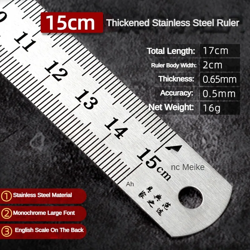 15cm/20cm/30cm/50cm 스테인레스 직선 눈금자 강철 양면 센티미터 인치 규모 미터법 눈금자 도구 학교 용품 눈금자