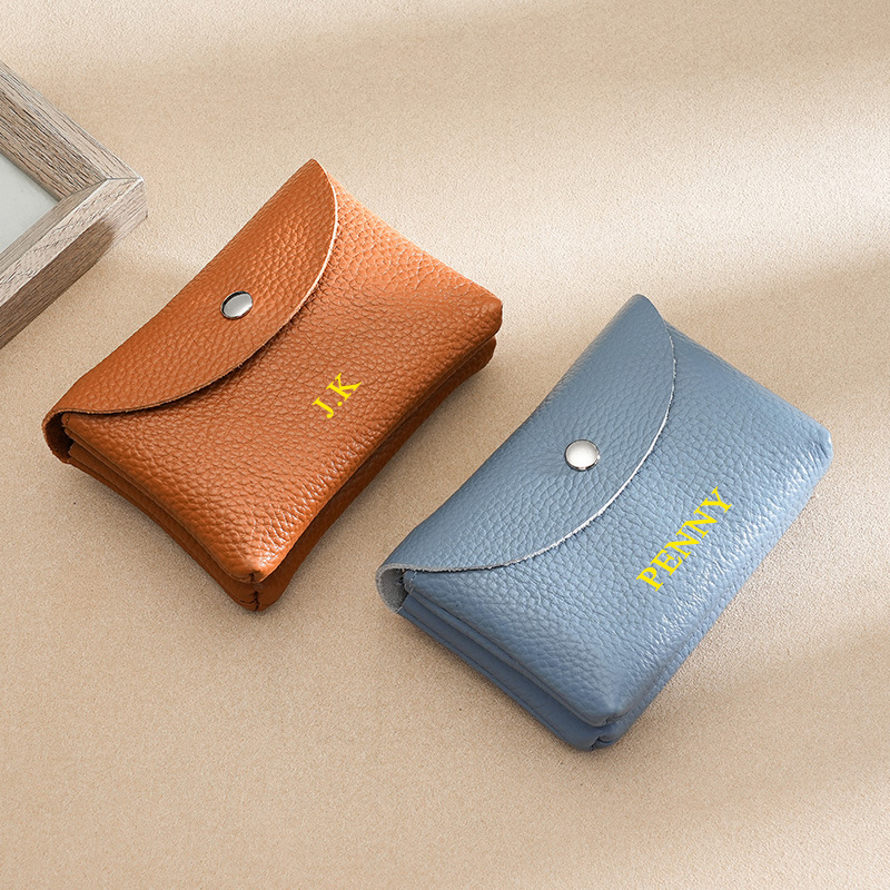 Monedero de cuero de lujo a la moda con nombre personalizado para mujer y hombre, tarjetero con cremallera de negocios, tarjetero con inicial grabada, regalo de boda