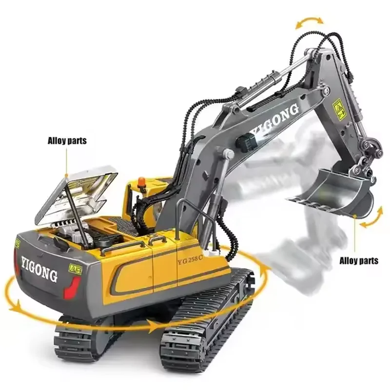 2.4G Escavatore telecomandato Autocarro con cassone ribaltabile Modello RC Auto Giocattolo Lega professionale Simulazione di plastica Veicolo da costruzione Regali per bambini