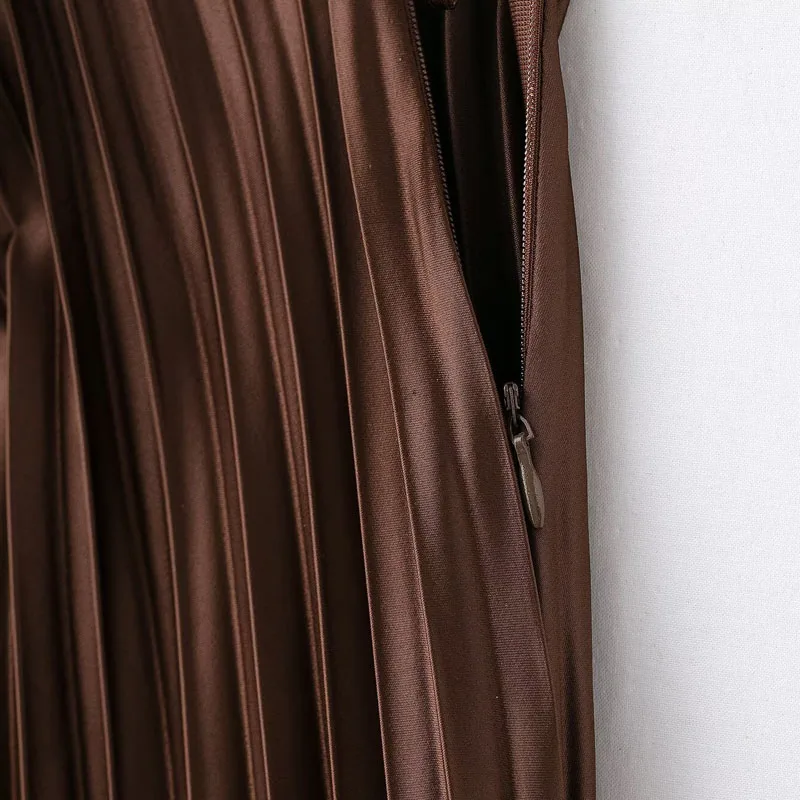 HXAO กระโปรงจีบผู้หญิงฤดูร้อนสีน้ําตาล Ruffle กระโปรงกระบอกจีบกลางเอว Midi กระโปรงแฟชั่นผู้หญิงกระโปรงยาว 2025