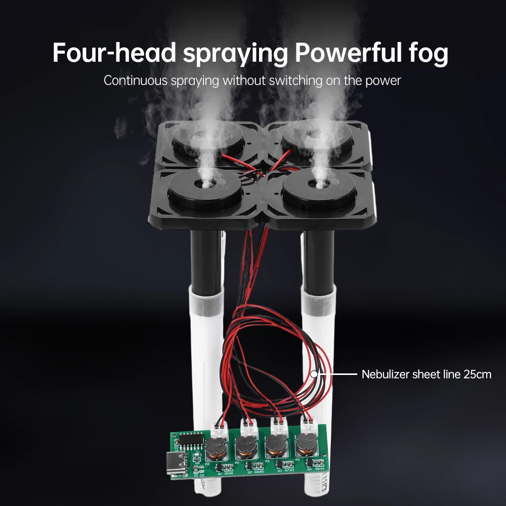 Módulo humidificador de cuatro pulverizadores sin interruptor DC5V, tablero de Control de atomización, interfaz de TYPE-C de nebulizador ultrasónico DIY