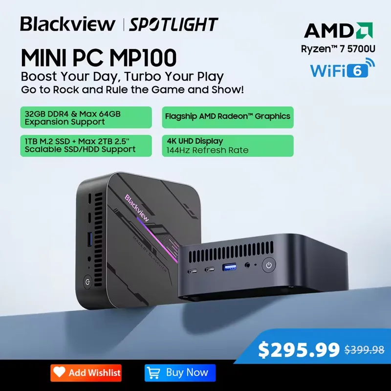 Blackview MP100 NEW Mini PC AMD R7 5700U/5825U  Windows 11 8-Core 16-thread 16GB DDR4 512GB/1TB SSD WiFi 6 Mini Computer PC