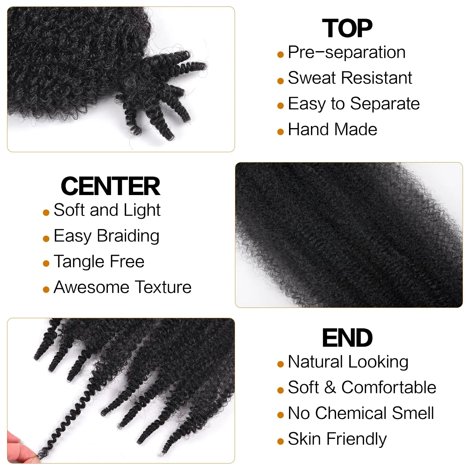 6 paczek wstępnie przetworzonych sprężystych włosów Afro Twist odpowiednich do zniszczonych, miękkich dredów Syntetyczne włosy do zaplatania Marley Twist dla czarnoskórych kobiet