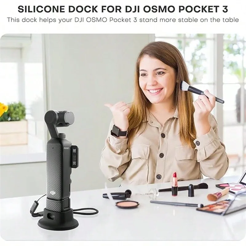 Base de soporte de cámara para DJI Osmo Pocket 3, soporte de escritorio estable antideslizante, apertura de carga reservada con base de silicona