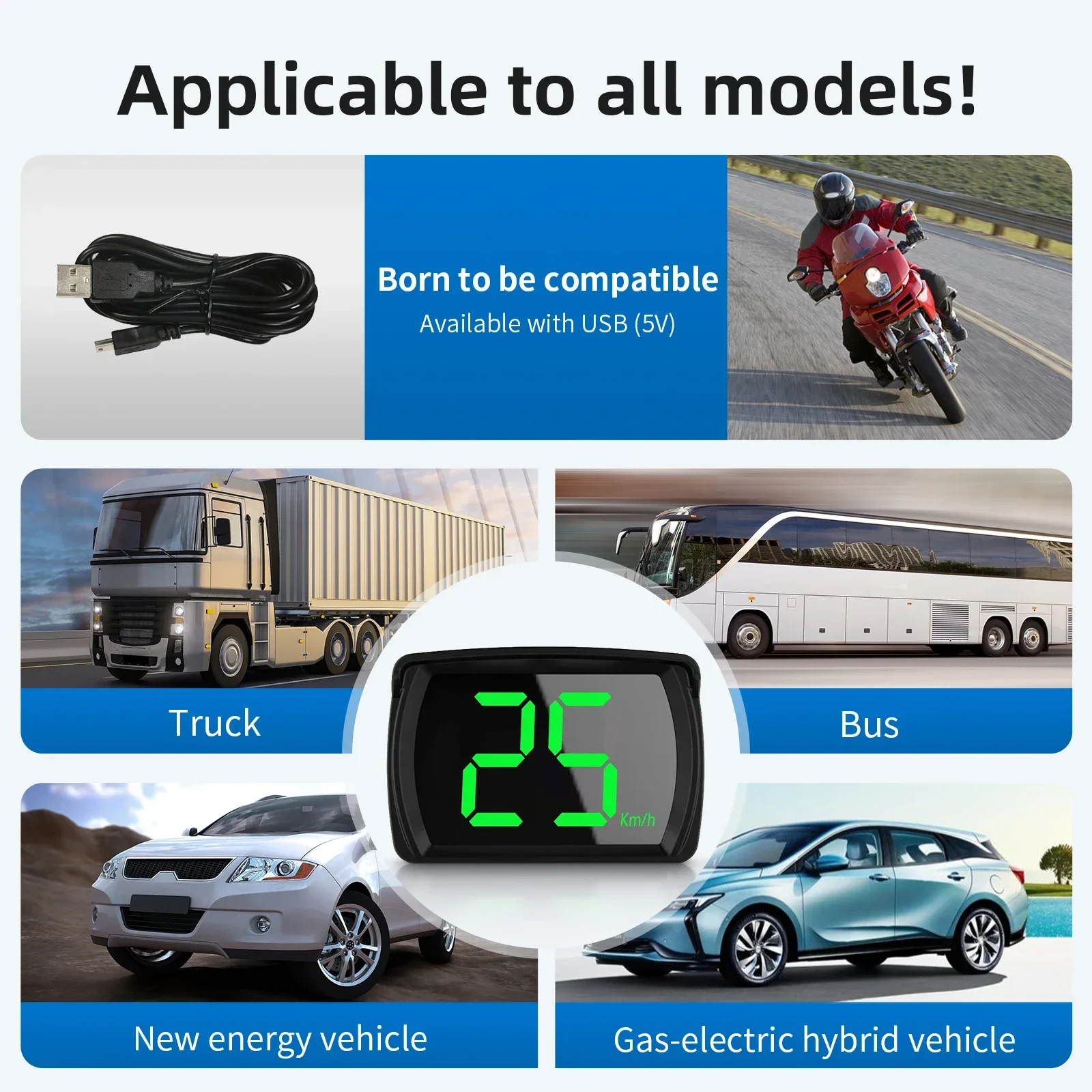 Y03 velocímetro digital gps universal, display head up hud, fonte grande, medidor de lembrete kmh, display eletrônico de carro, plug and play