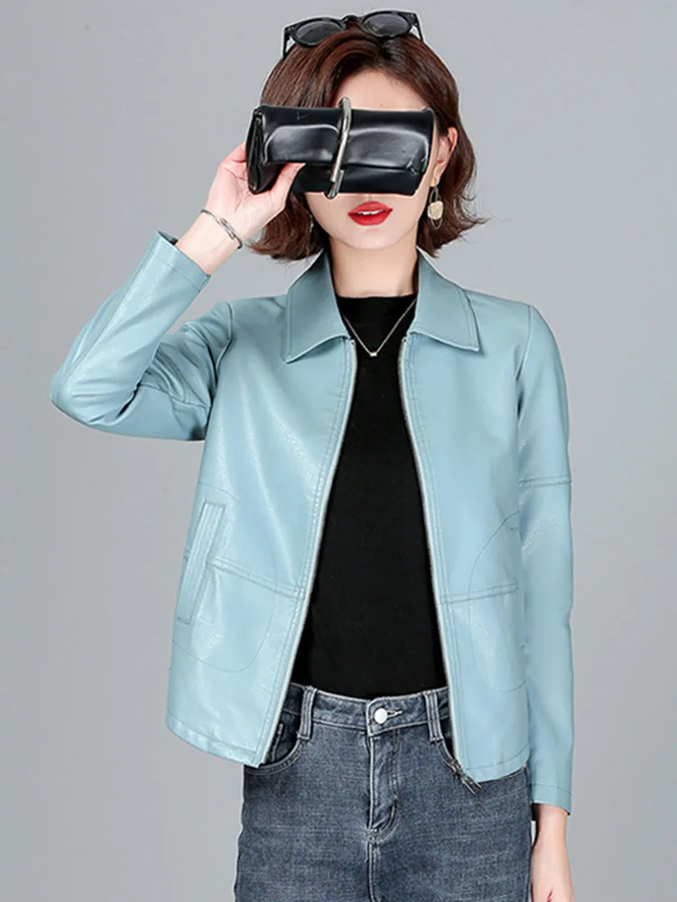 Neue Frauen Schaffell Jacke Frühling Herbst 2025, Mode Lässig Langarm Kurze Zipper Leder Mantel Lose Split Leder Oberbekleidung