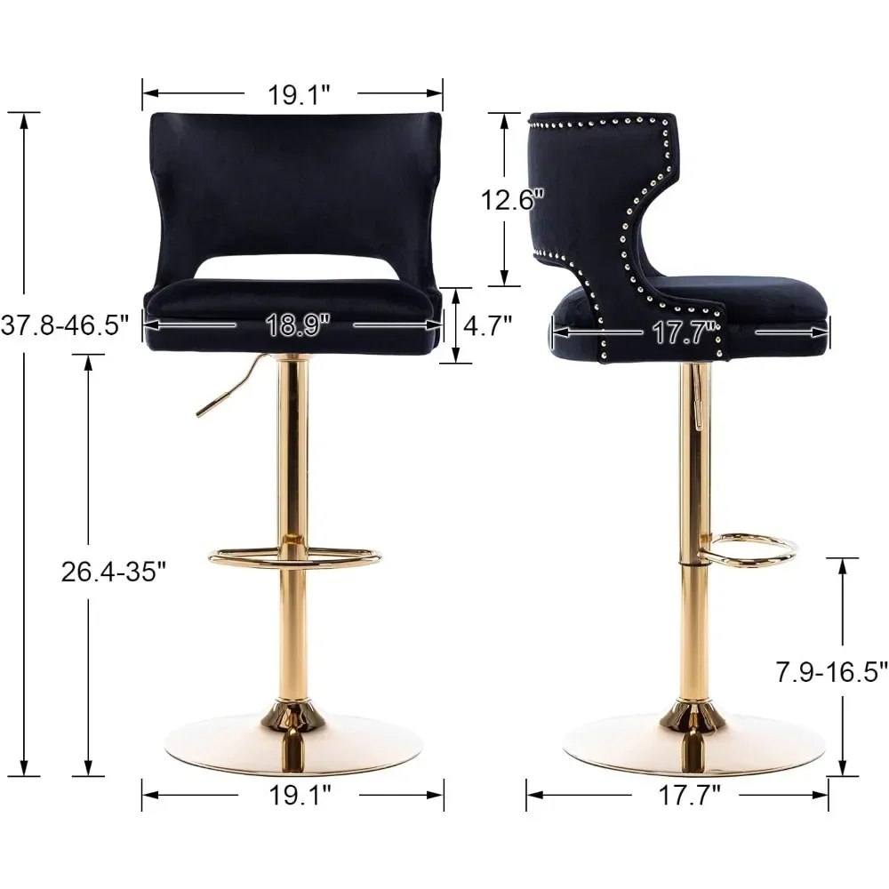 Drehbare Barhocker, 4er-Set, höhenverstellbare Thekenhocker, moderner Samt-Barhocker mit offener Rückenlehne/Fußstütze, Barhocker