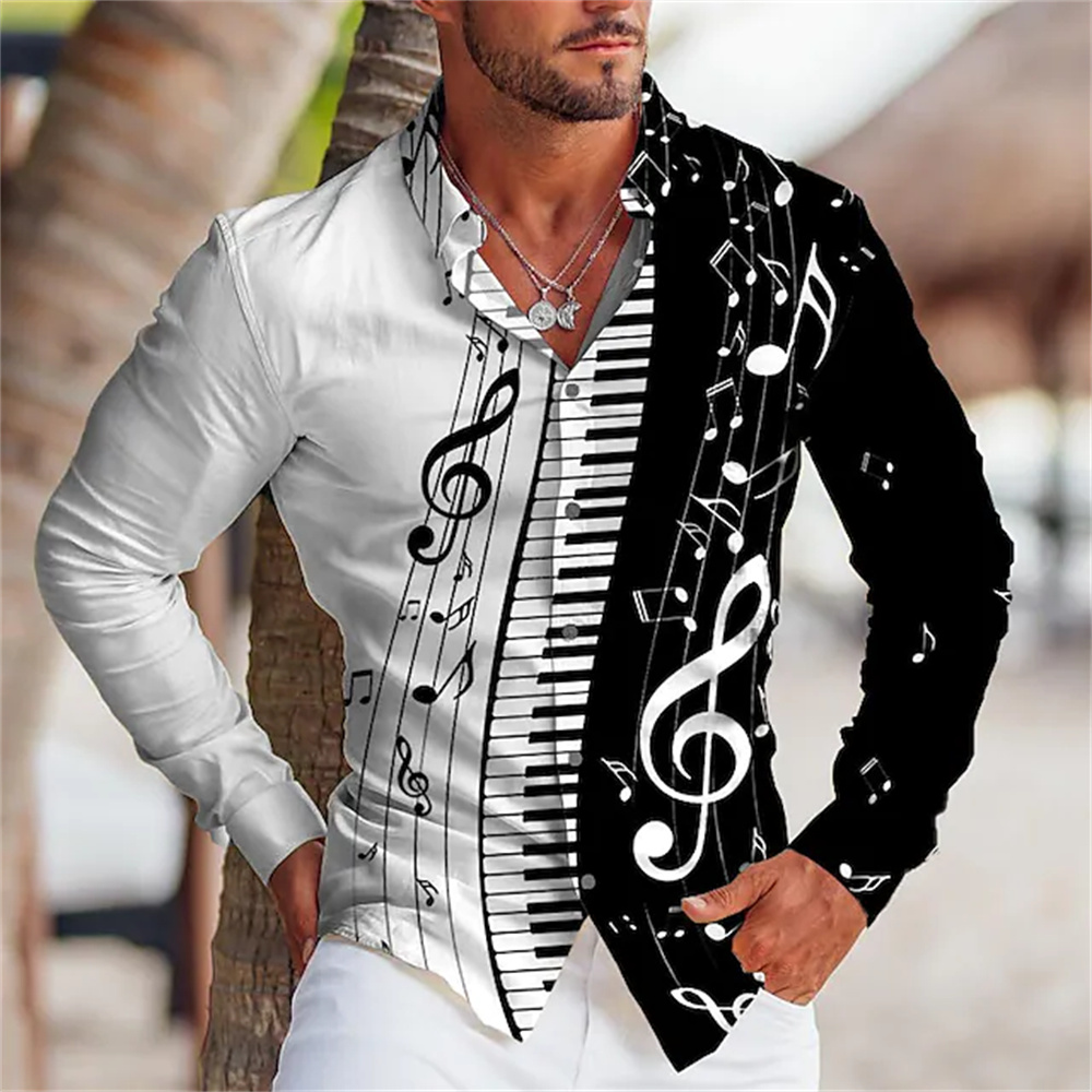 Impresión gráfica de camisas para hombre en verano 2023, top con botones musicales, camisa con botones de manga larga, diseño de ropa cómodo S-6XL