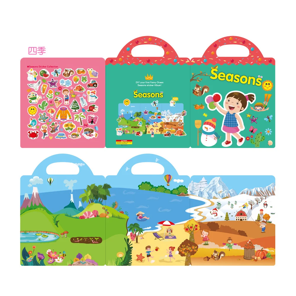 Novas crianças cena adesivos diy hand-on quebra-cabeça adesivo livros reutilizáveis dos desenhos animados animal aprendizagem cognição brinquedos para crianças presente
