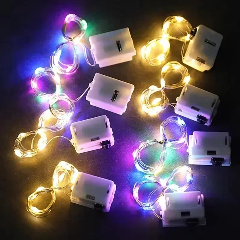 Guirnaldas de luces LED con botón y batería, guirnalda de luces navideñas, boda, Año Nuevo, dormitorio, sala de estar, decoración de jardín