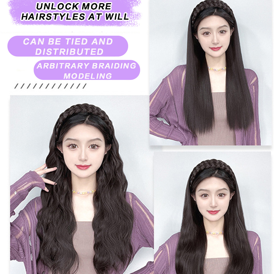 Diadema peluca sintética ondulada moda integrada pelo largo uso diario rizos ondulados resistentes al calor