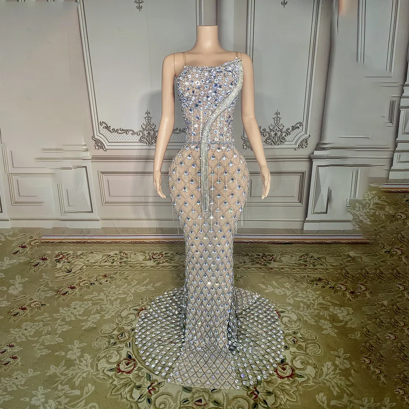Vestido de noche de tul con cuentas de diamantes de imitación de cristal brillante, vestido de fiesta de graduación, vestido de boda Noble, vestido de lujo Sexy, encantador