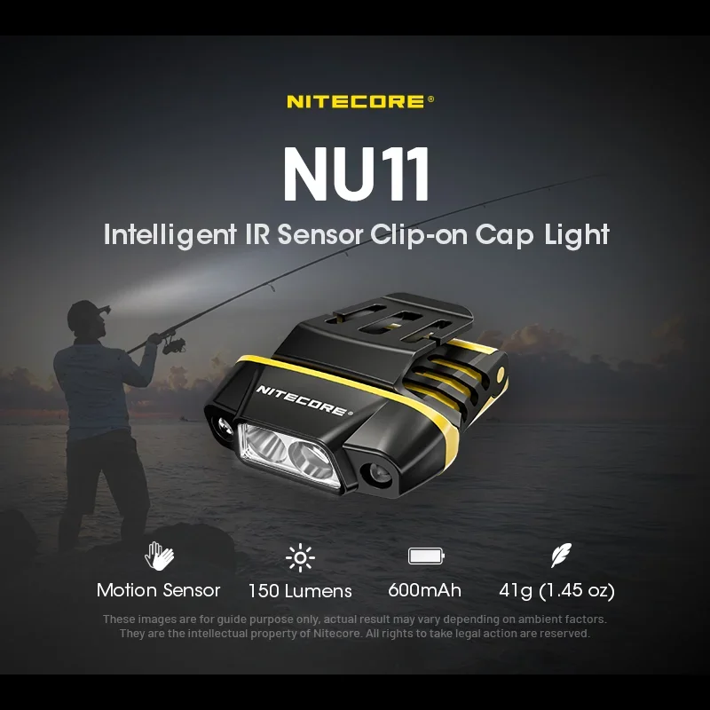NITECORE NU11 Chip-on Cap Light IR Sensor Lamp 150 Lumens Headlamp USB-C Rechargeable Headlight Built-in Battery Hiking Fishing