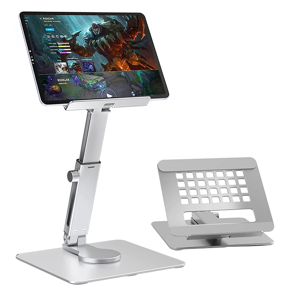 Soporte de aluminio para tableta, elevador de escritorio 360 °   Base de montaje plegable ajustable en altura con múltiples ángulos de rotación para Pro iPad Xiaomi Huawei Tab