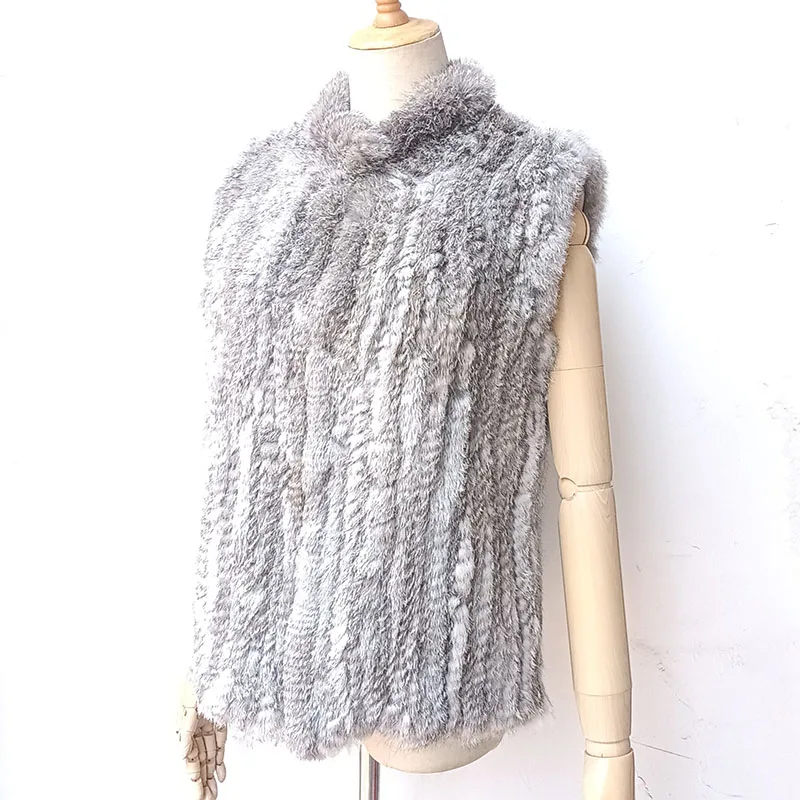 Frauen Frühling gestrickt echte Kaninchen fell Weste Mode Luxus Echtpelz Weste ärmellose weibliche Natur fell Weste