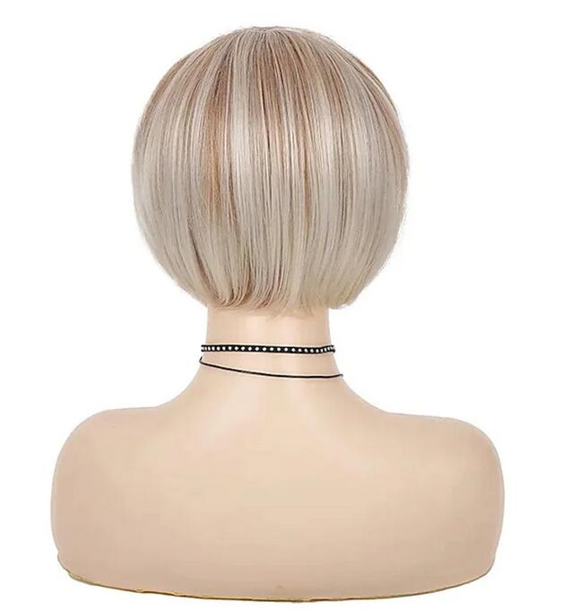 フリンジ付き人工毛ウィッグ,女性用,短く滑らかなボブウィッグ,自然な外観,髪の交換,10インチ