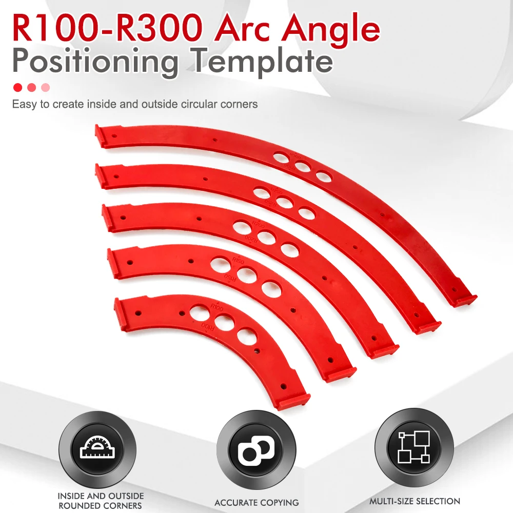 Molde de arco grande de esquina interior/exterior, enrutador eléctrico, plantilla de ranurado, herramientas de plantilla de biselado de ángulo curvo para carpintería, R100-R300
