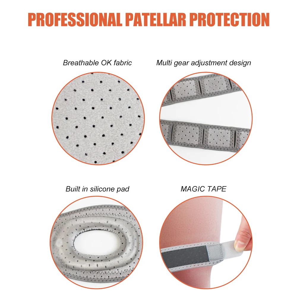 1Pcs Patella Knee Brace, Adjustable Neoprene Stabilizer for Meniscus Tear, Tendonitis, MCL, ACL,Tendon Support Strap for Running