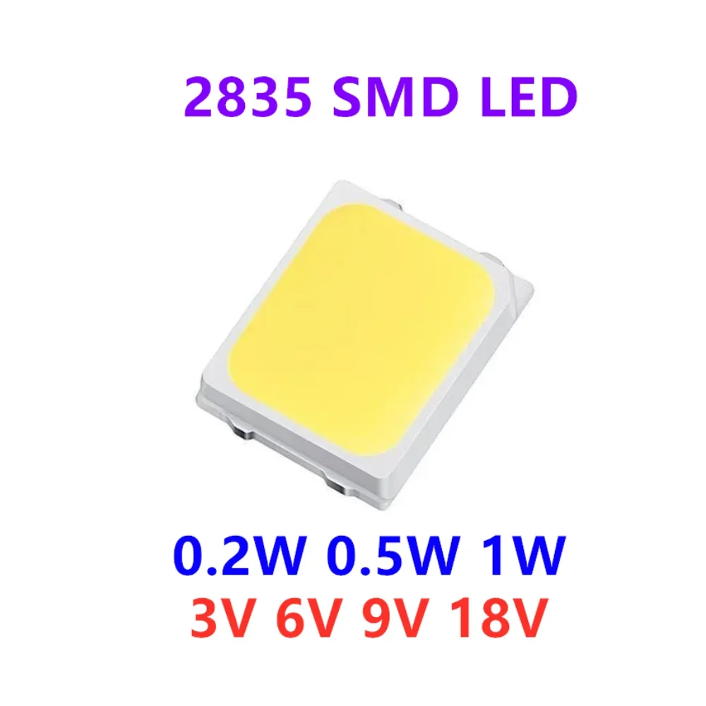 100 Uds alto brillo 2835 SMD LED Chip 0,5 W 1W 18V 9V 6V 3V 130lM blanco frío LED blanco natural 3000K 4000K 6000K 9000K