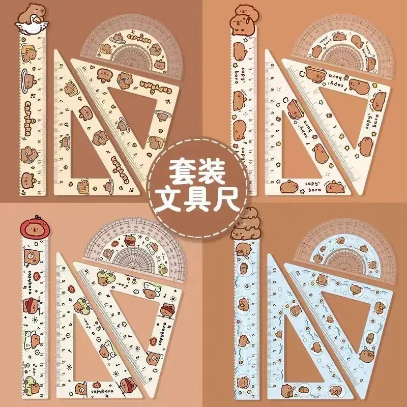 4pcs/set Creative Acrylic Capybara Rulers Drawing Tool Cartoon Soft Ruler Set Office Supplies Square Essential Items for School