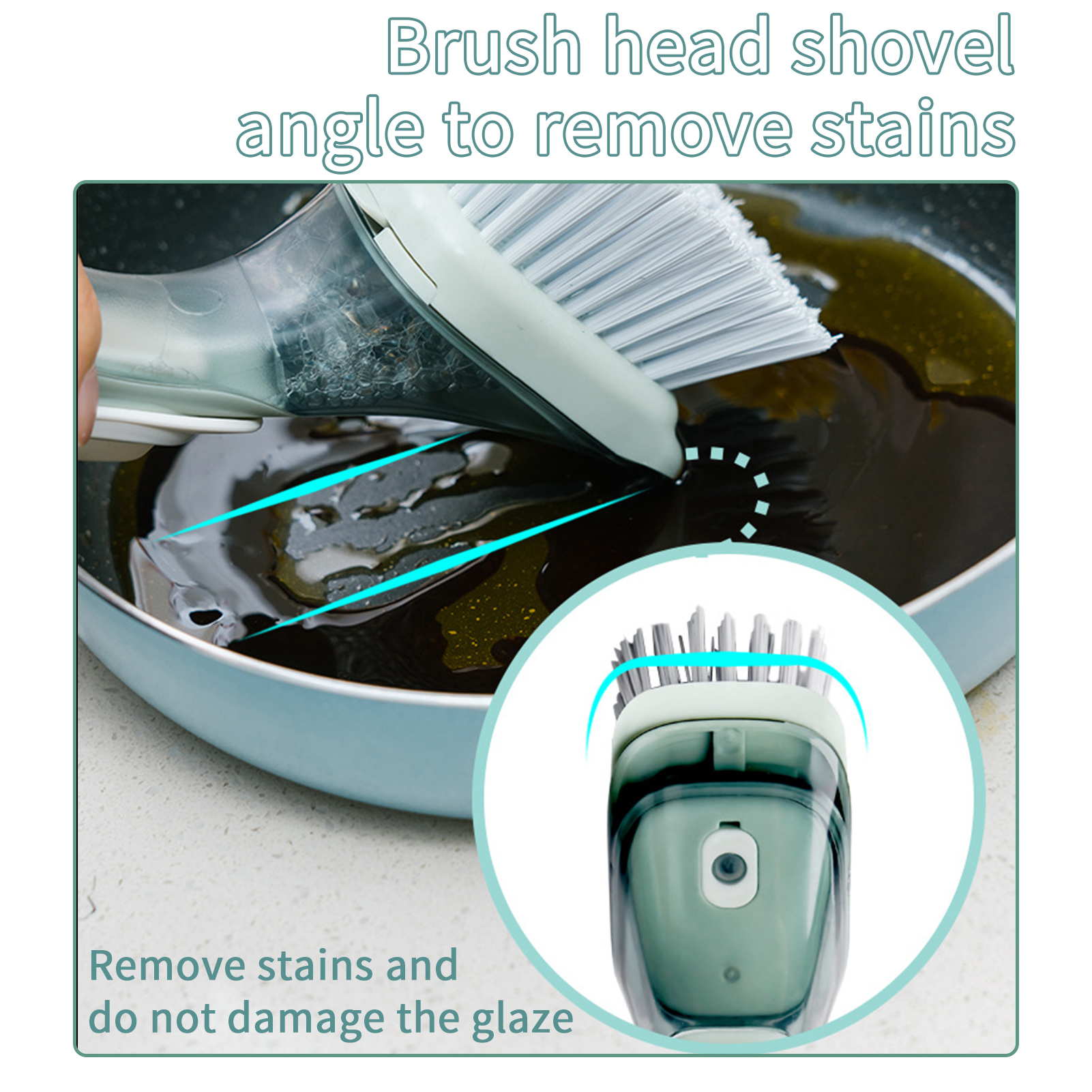 3 Dalam 1 Kuas dengan Dispenser Cair dengan Kepala Sikat Dapat Dilepas Dispenser Sabun Set Sikat Pencuci Piring Gadget Dapur