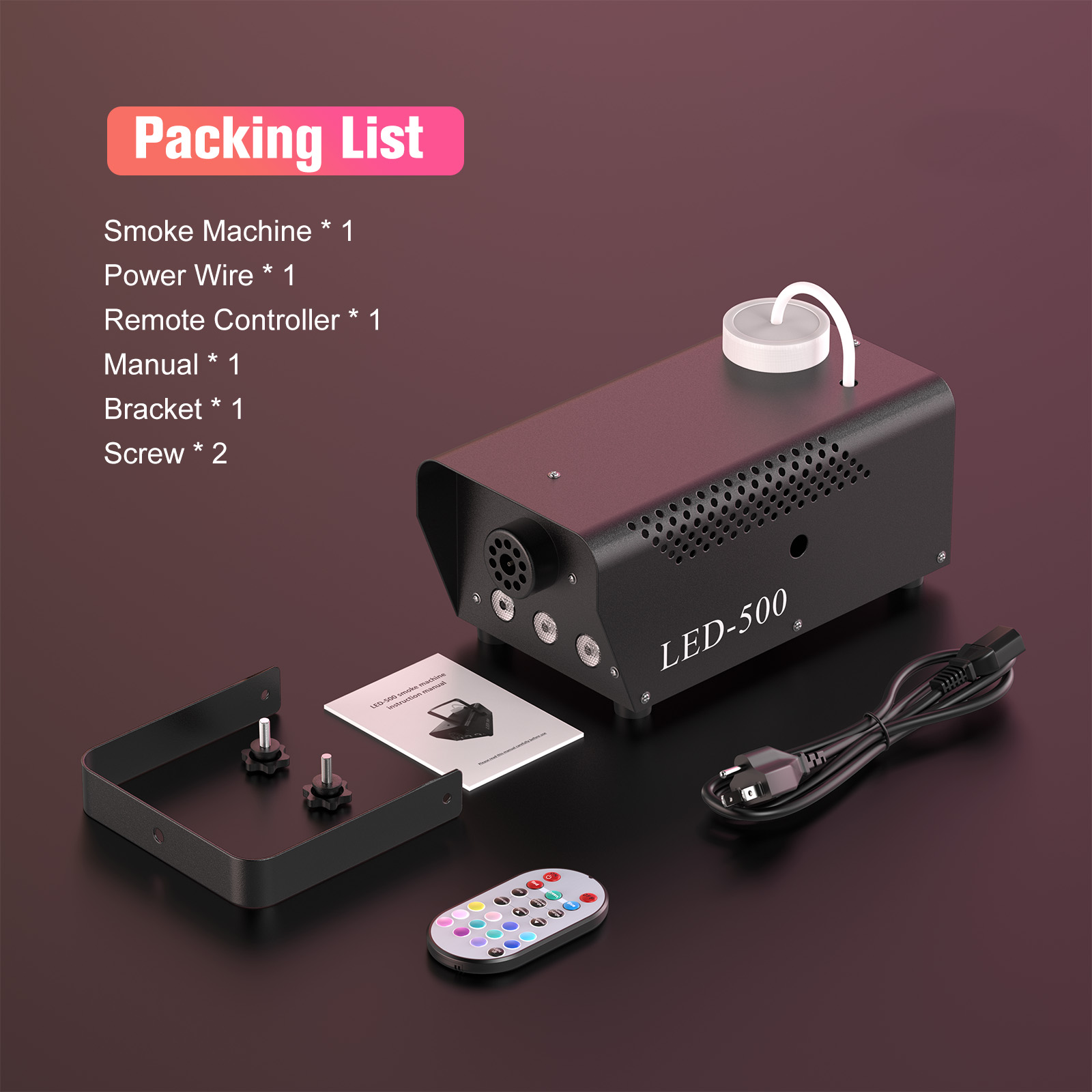 U'King 500W Machine à fumée RGB 3 LED Machine à brouillard de couleur mixte avec télécommande éjecteur de fumée de scène pour DJ Halloween Noël