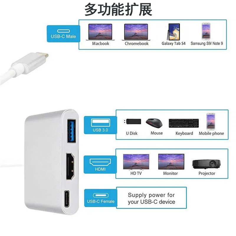 Adaptador Compatible con 4K tipo C a HDMI, concentrador USB 3,1/3,0 tipo C, convertidor de carga para Samsung S23 Ultra, Huawei, Xiaomi, portátil, Macbook