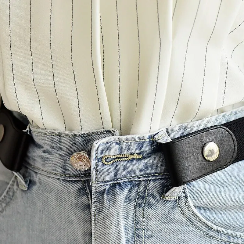 Faixa de cintura elástica ajustável, cinto invisível sem fivela para mulheres, homens, calças jeans, vestido, sem fivela, fácil de usar