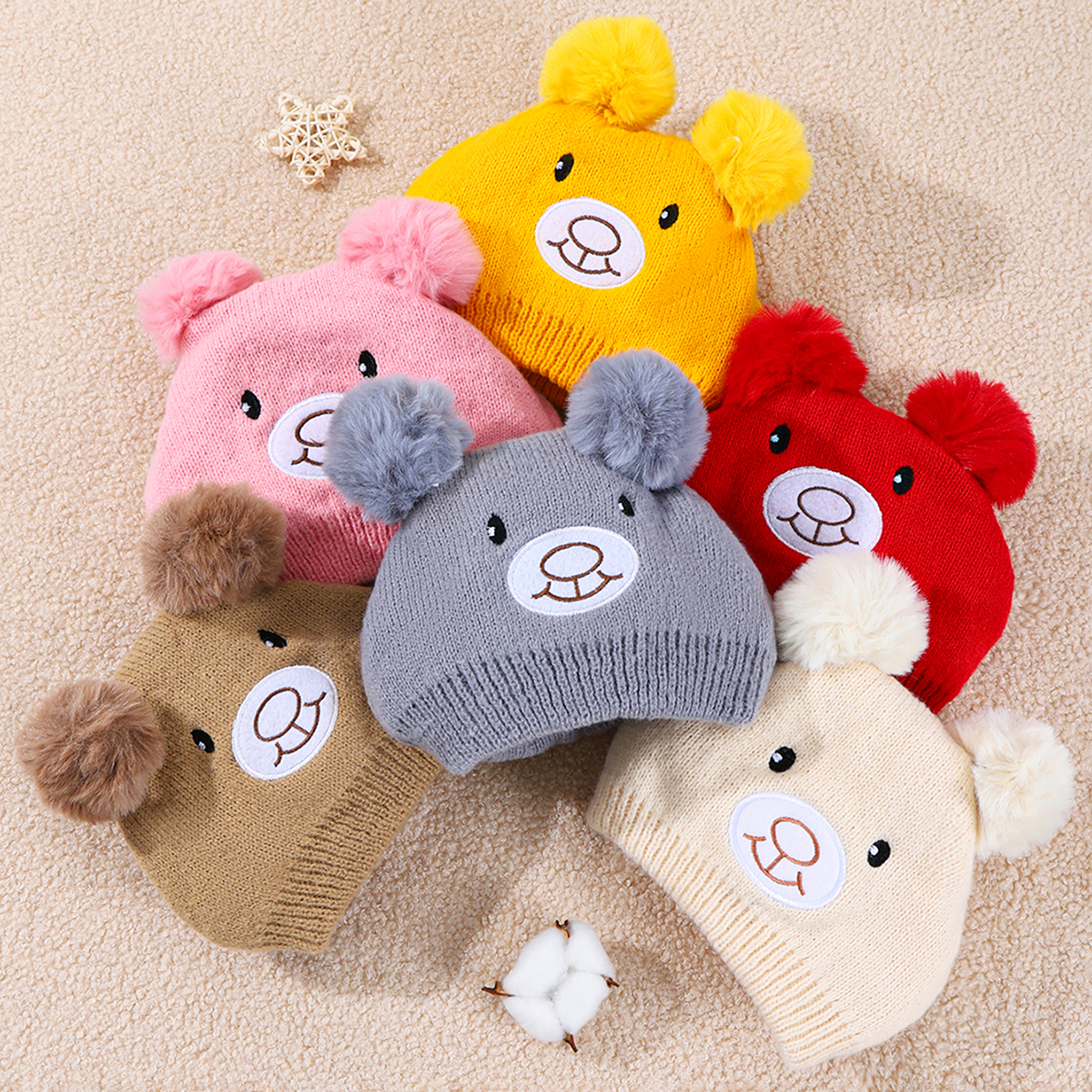 Bonito urso gorro para bebê menino menina dos desenhos animados pompom quente chapéu de malha pescoço capa outono inverno criança orelha proteção bonés