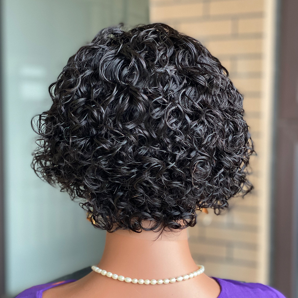 ブラジルのナチュラルボブウィッグ,ショートカーリーピクシーカット,13x4,フロントレース