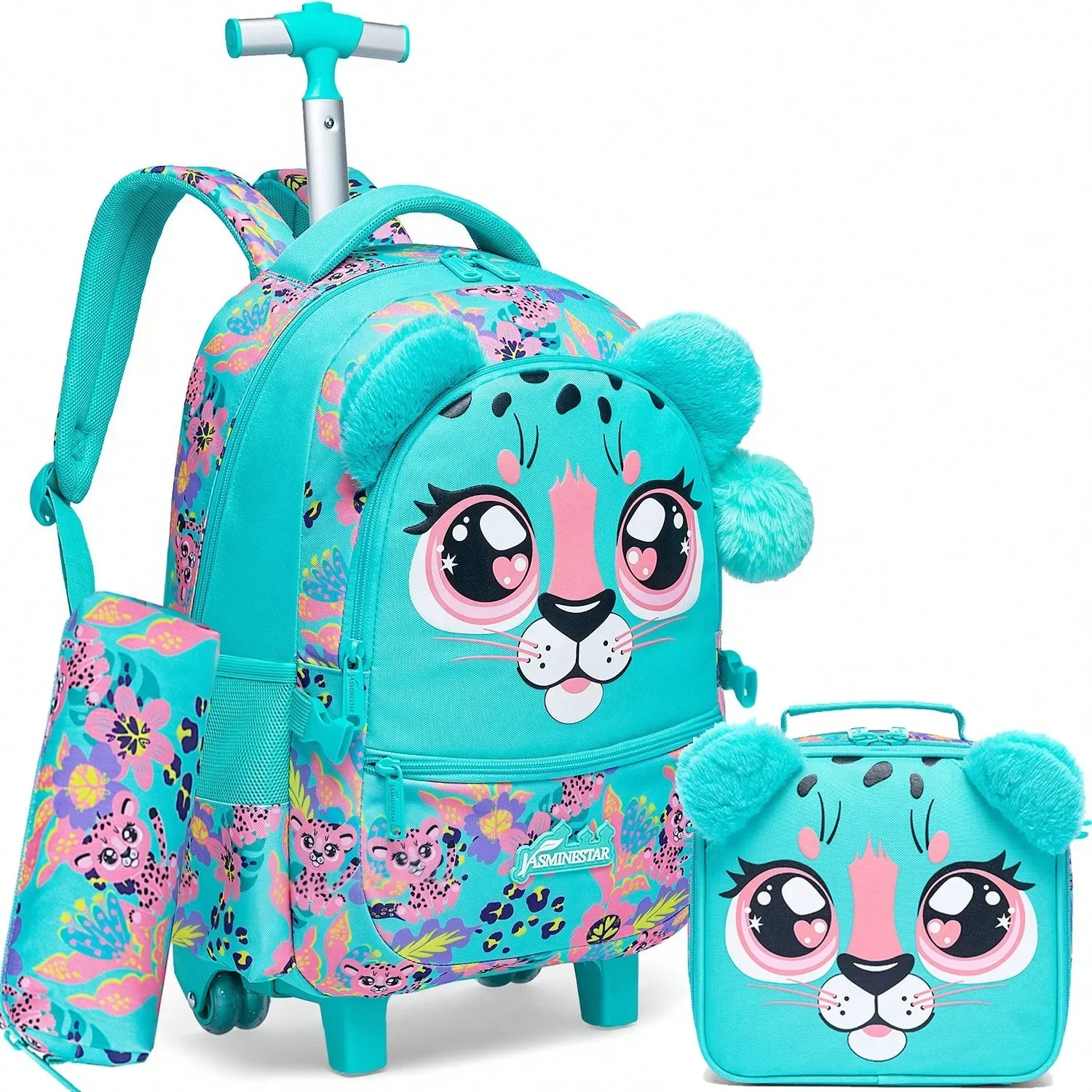 Mochila rodante de 3 uds para niñas, mochilas con ruedas para estudiantes de primaria, bolsa de equipaje de mano 3 en 1, Maleta de viaje para niños
