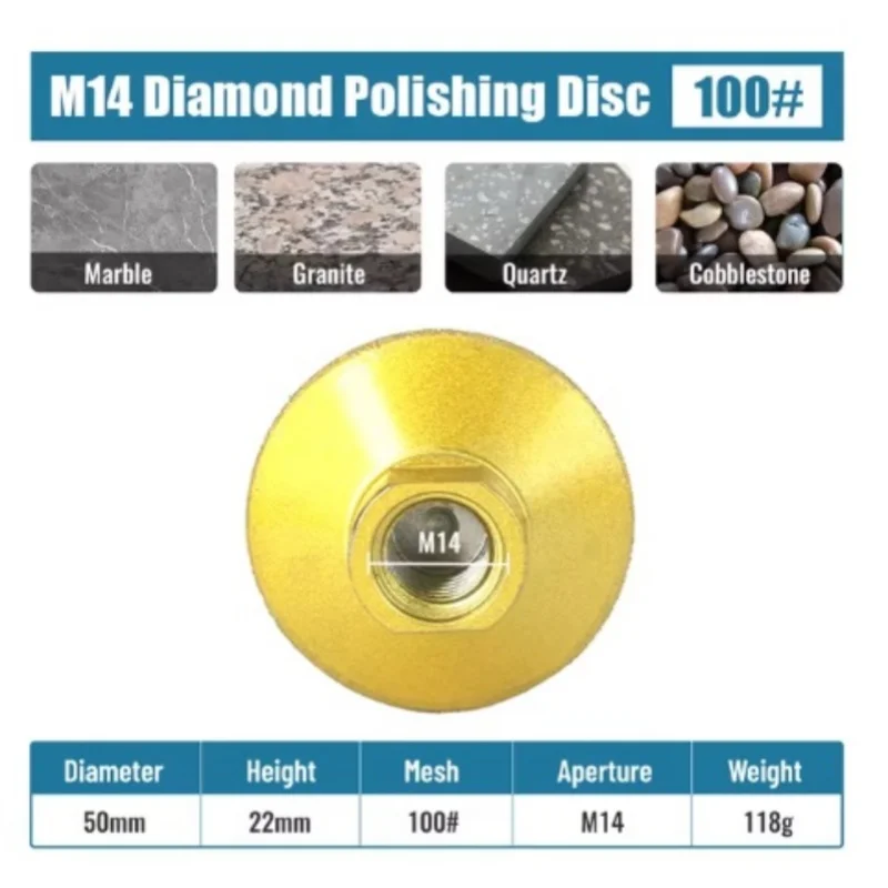 1Pc M14 Brazed Diamond Flat Grinding Head 2 inch 50mm Abrasive Polishing Pad Marble Granite Cobblestone Grind Sharp Tool