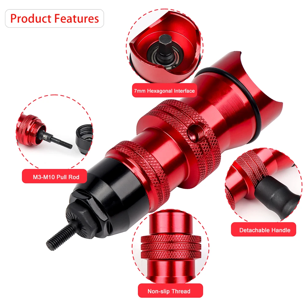 M3 M4 M5 M6 M8 M10 電動リベットナットガンアダプター、インサートナットリベットツール、ツールボックス、家庭用高品質リベットナットガン