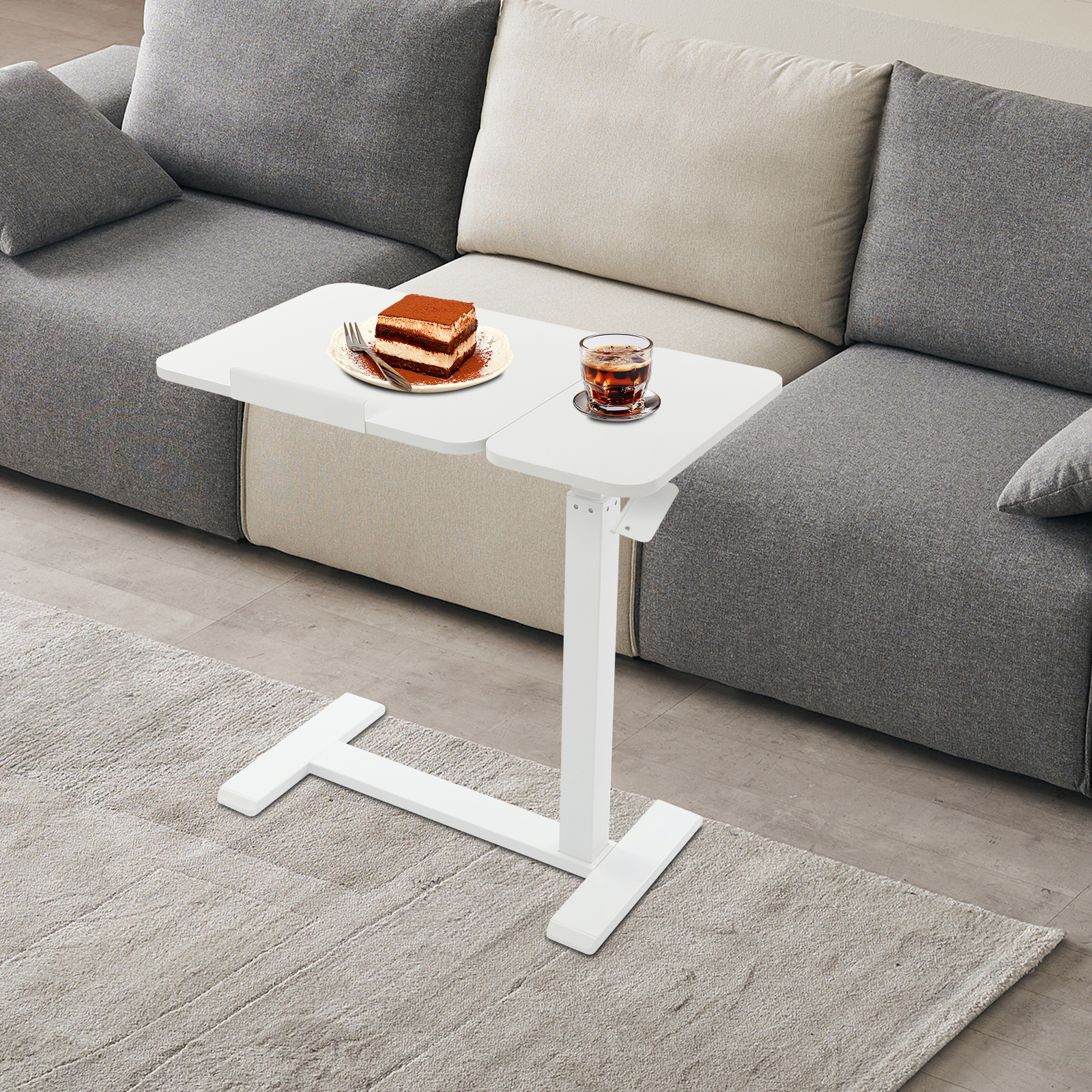 Mobile Standing Desk, Adjustable Overbed Bedside Table, Adjustable Rolling Standing Desk with Hidden Wheels Tilt Angle 0-60°